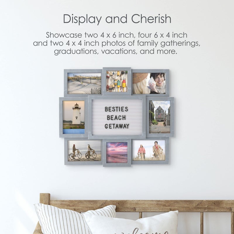 Melannco Customizable Letterboard 8-Opening Photo Collage, 19 x 17 inch,Distressed Grey - Image 2